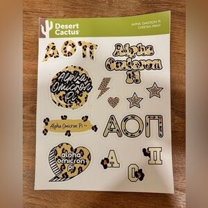 Alpha Omicron Pi cheetah print sticker sheet​​​​​​​​​​​​